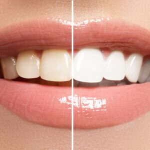 Comparativo de boca com dentes brancos e amarelados