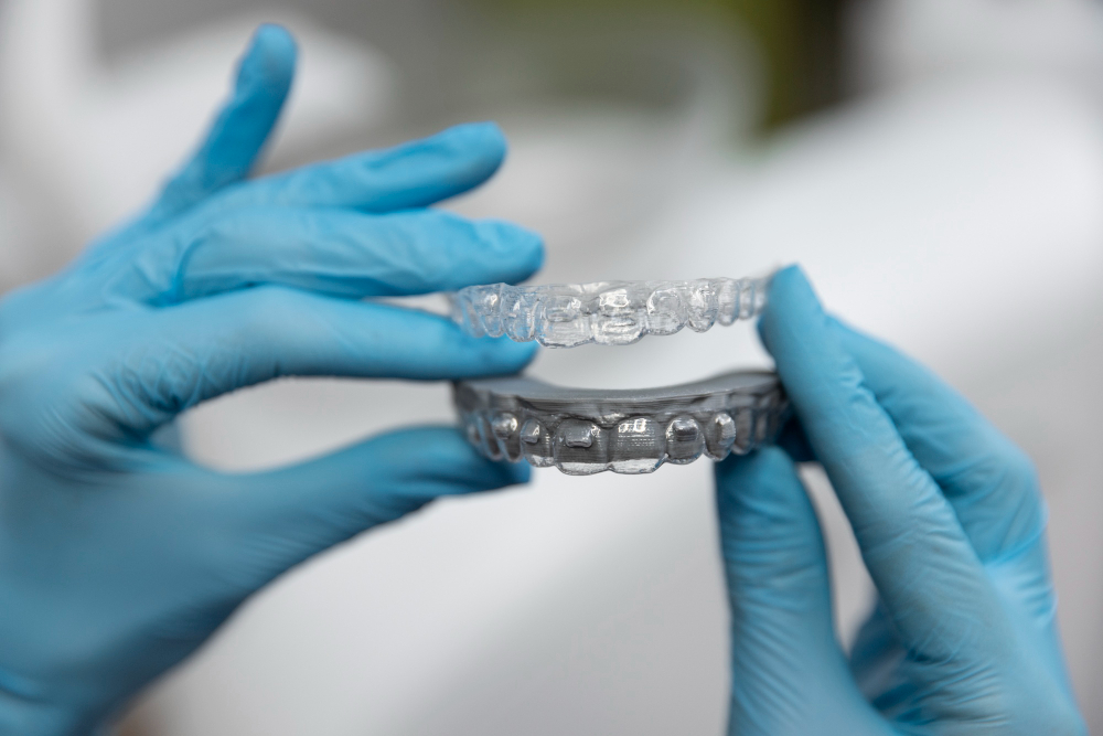 A imagem mostra um aparelho Invisalign